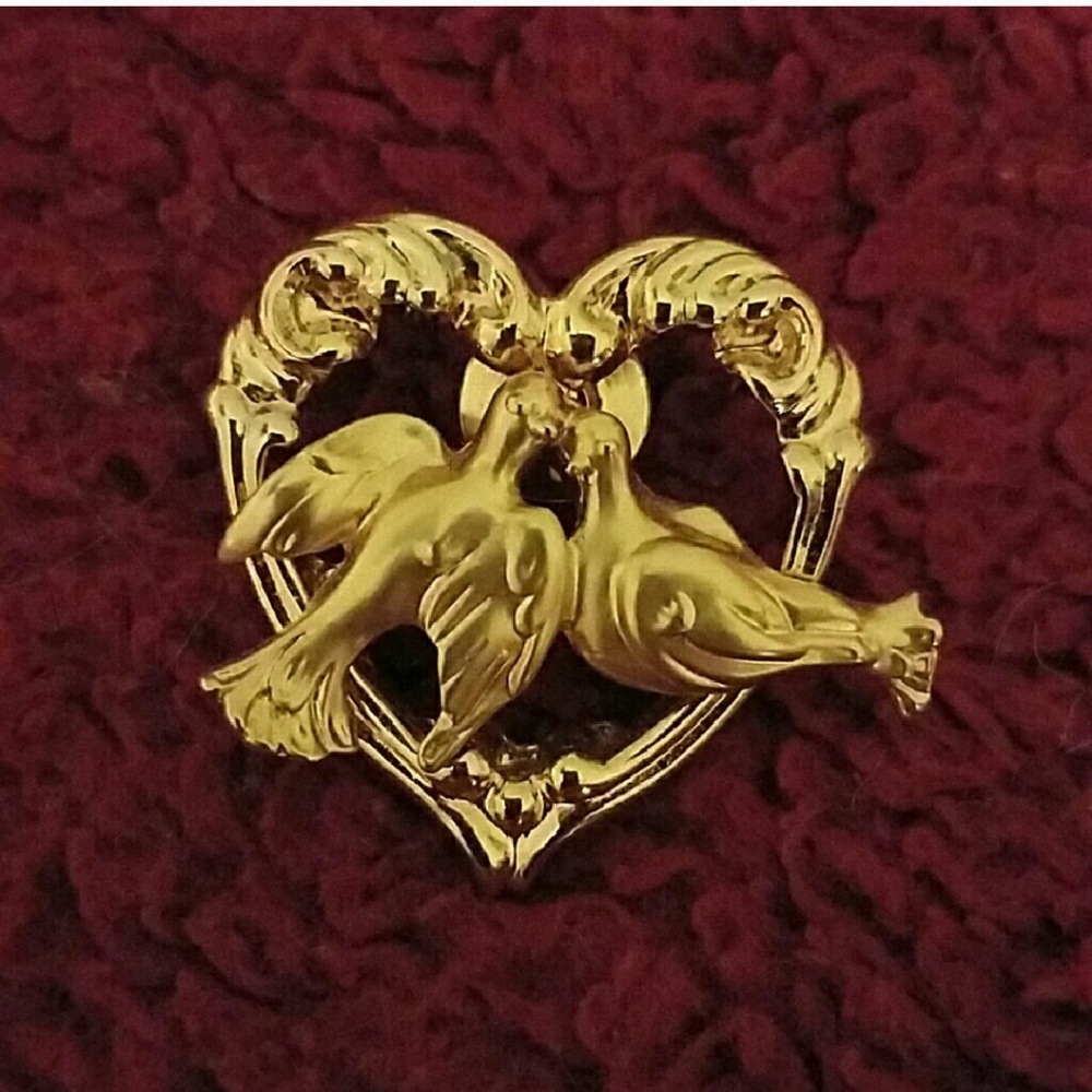 Lovebirds Goldtone Heart Lapel Pin